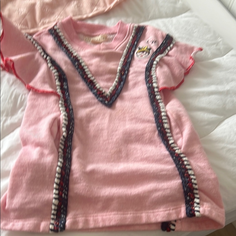 Pink Casual Dress with V-Neck and Dark Trim